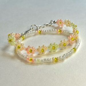 Summer Sunset Floral Beaded Bracelet Set - Handmade